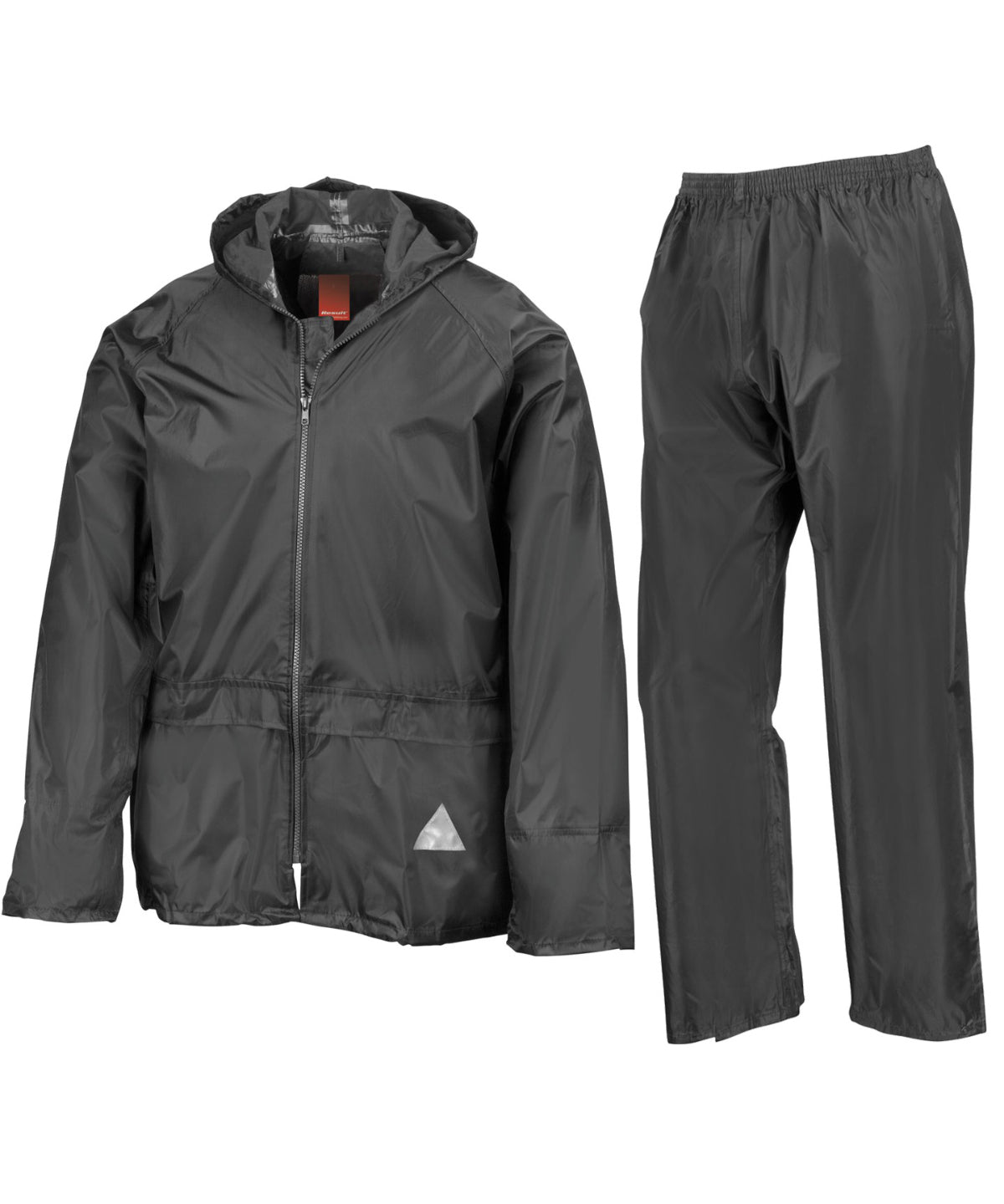 Result Waterproof jacket and trouser set in Black, front view