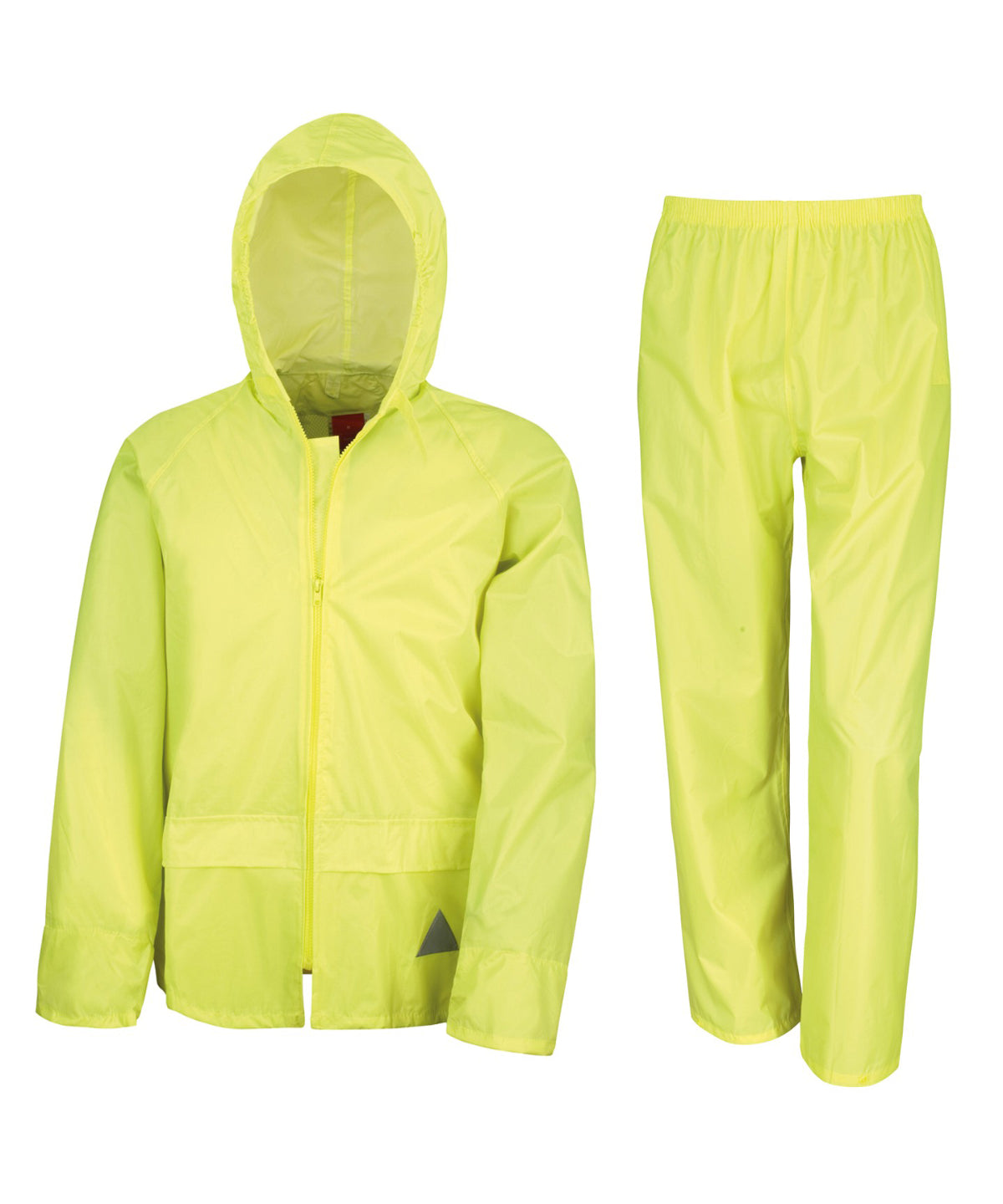 Result Waterproof jacket and trouser set in Neon Yellow, front view