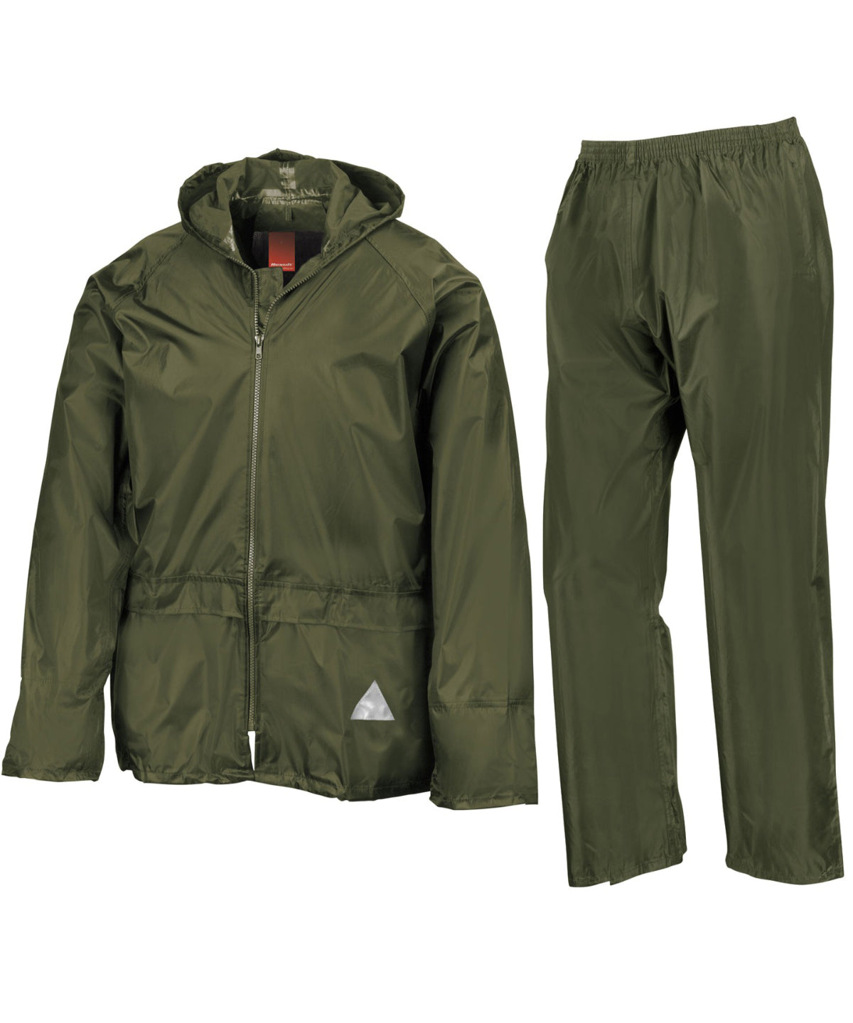 Result Waterproof jacket and trouser set in Olive, front view