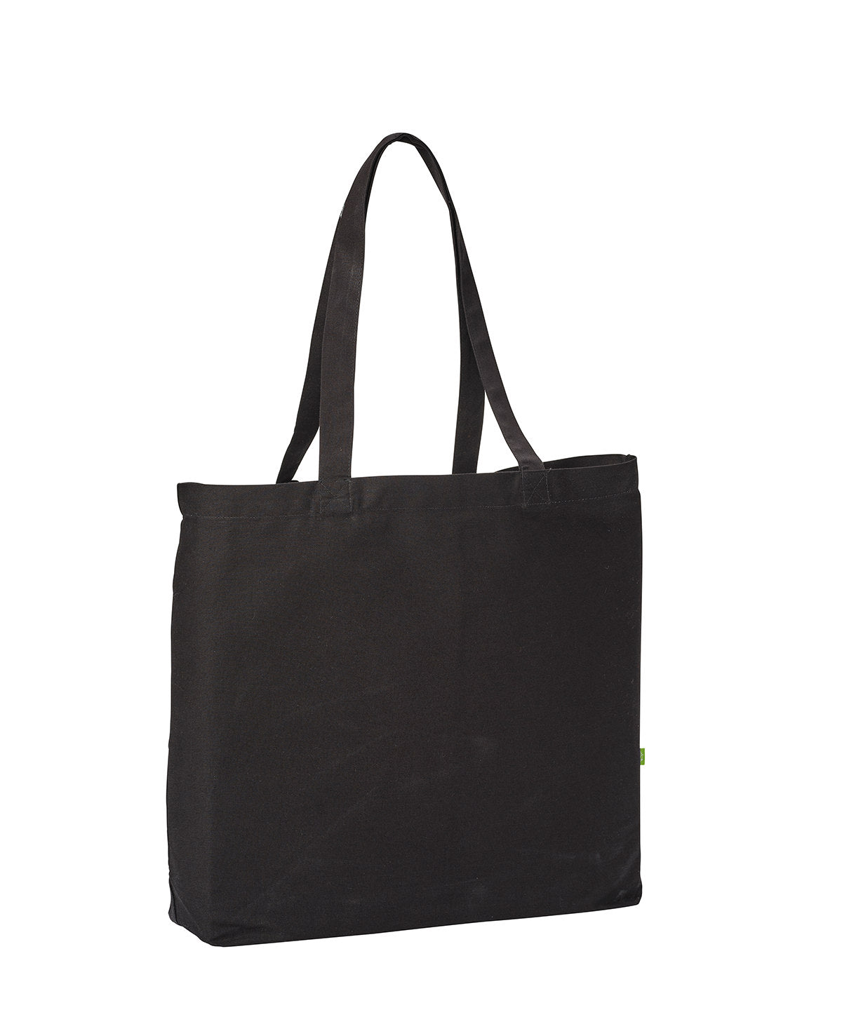 Nutshell Organic canvas ‘flat base’ landscape shopper in Black, front view
