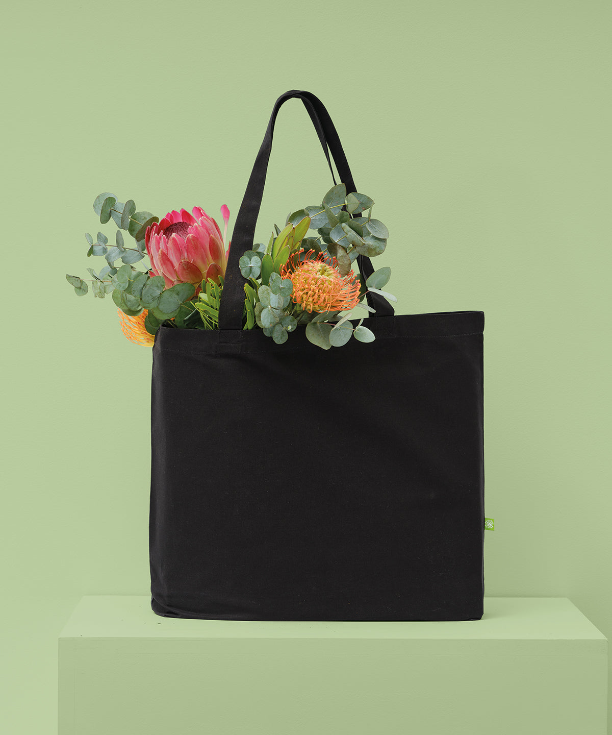 Nutshell Organic canvas ‘flat base’ landscape shopper, lifestyle photo