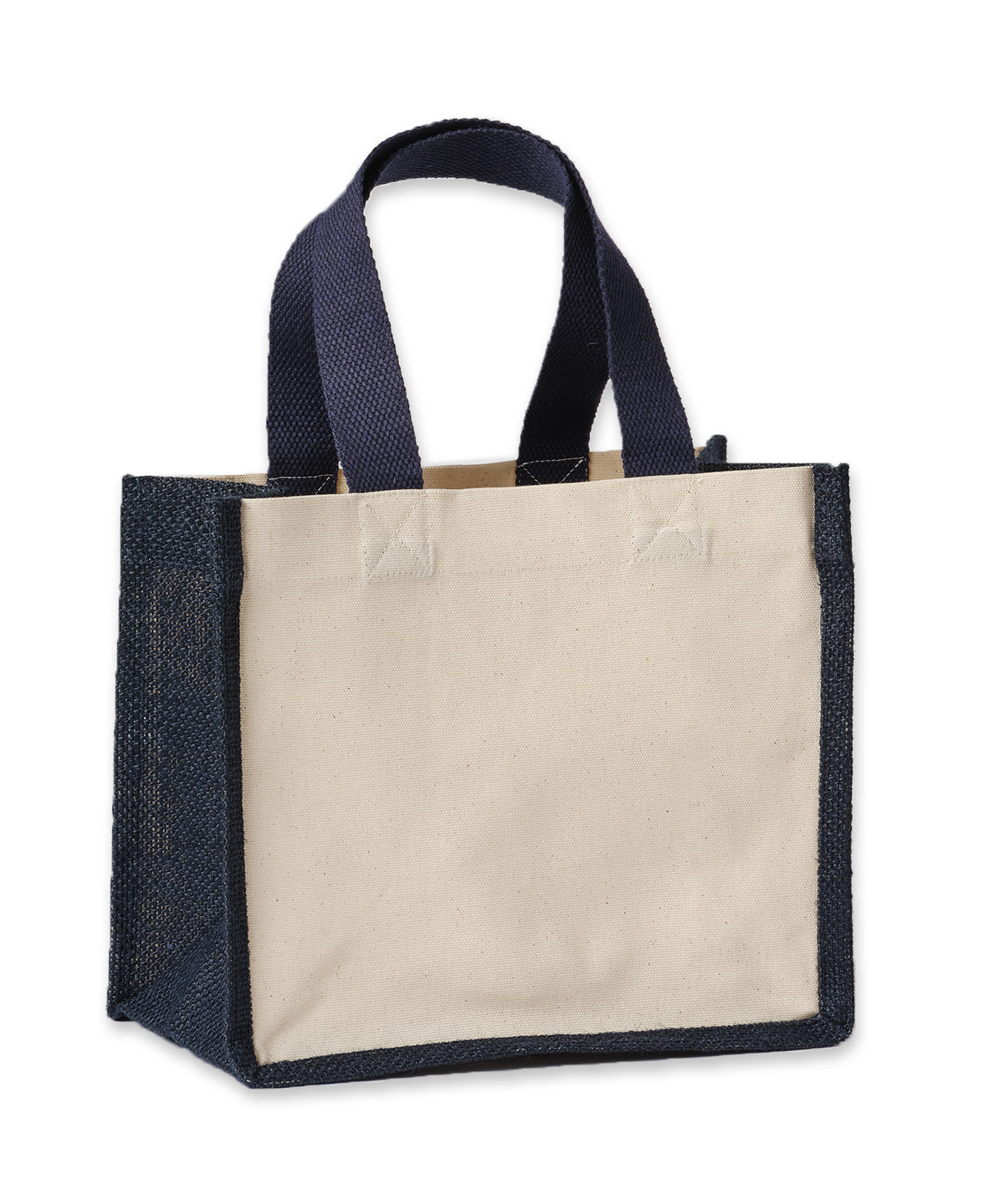 Nutshell Jute canvas panel shopper in Natural/French Navy, front view