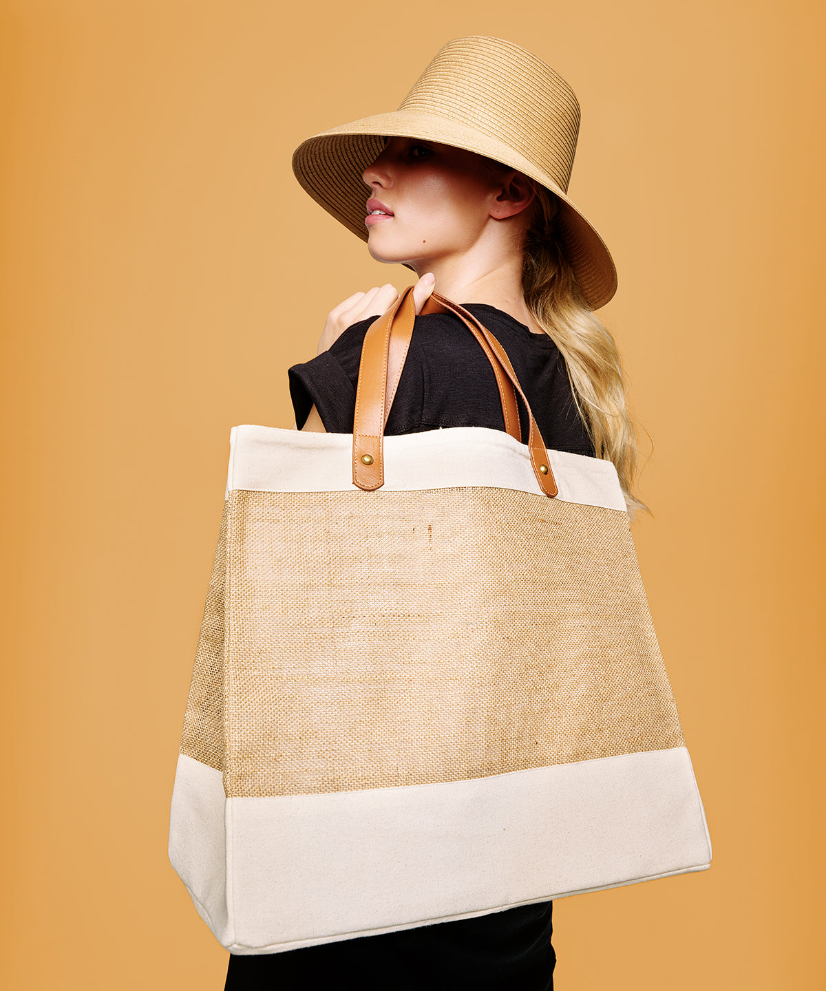Nutshell Adley jute with faux leather tote in Natural/Tan, lifestyle photo