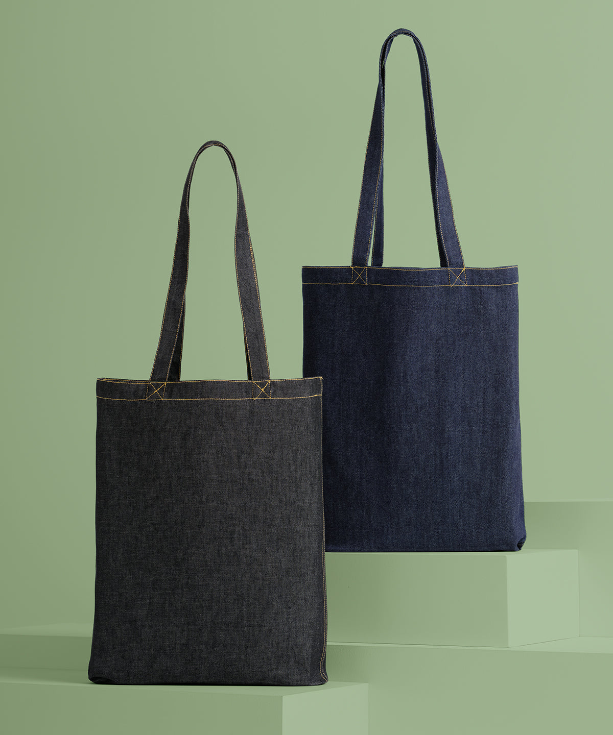 Nutshell Denim ‘flat base’ shopper, lifestyle photo