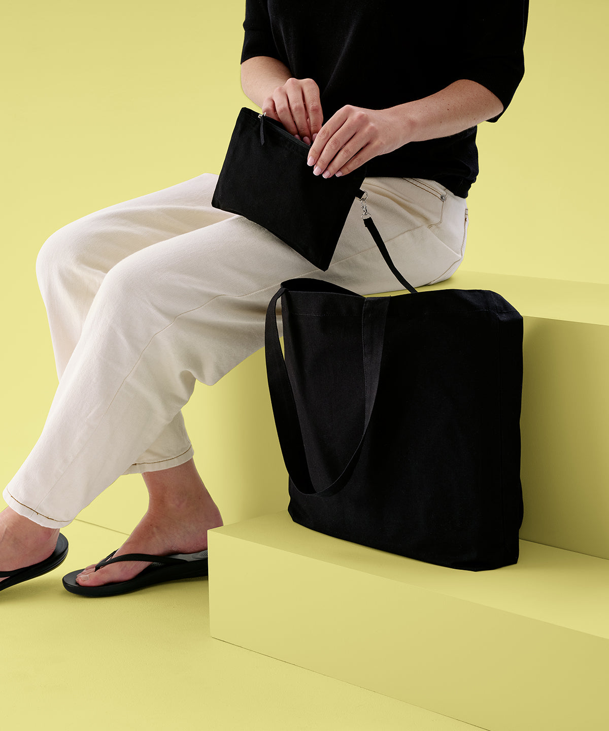 Nutshell Cruise recycled tote with detachable purse, lifestyle photo
