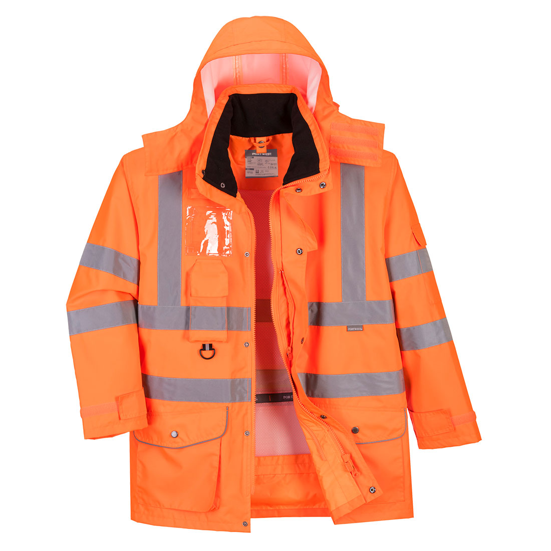 Portwest Hi-Vis Breathable 7-in-1 Traffic Jacket in Orange, main product image