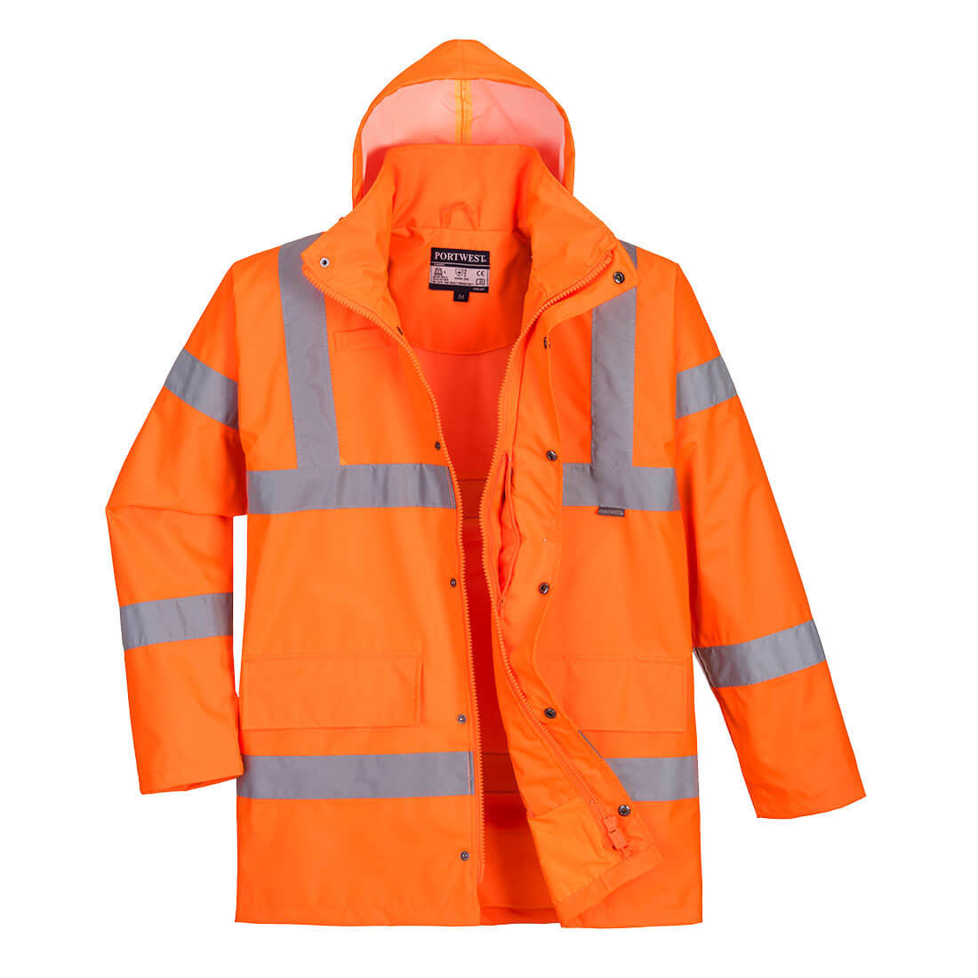 Portwest Hi-Vis Breathable Rain Traffic Jacket in Orange, main product image