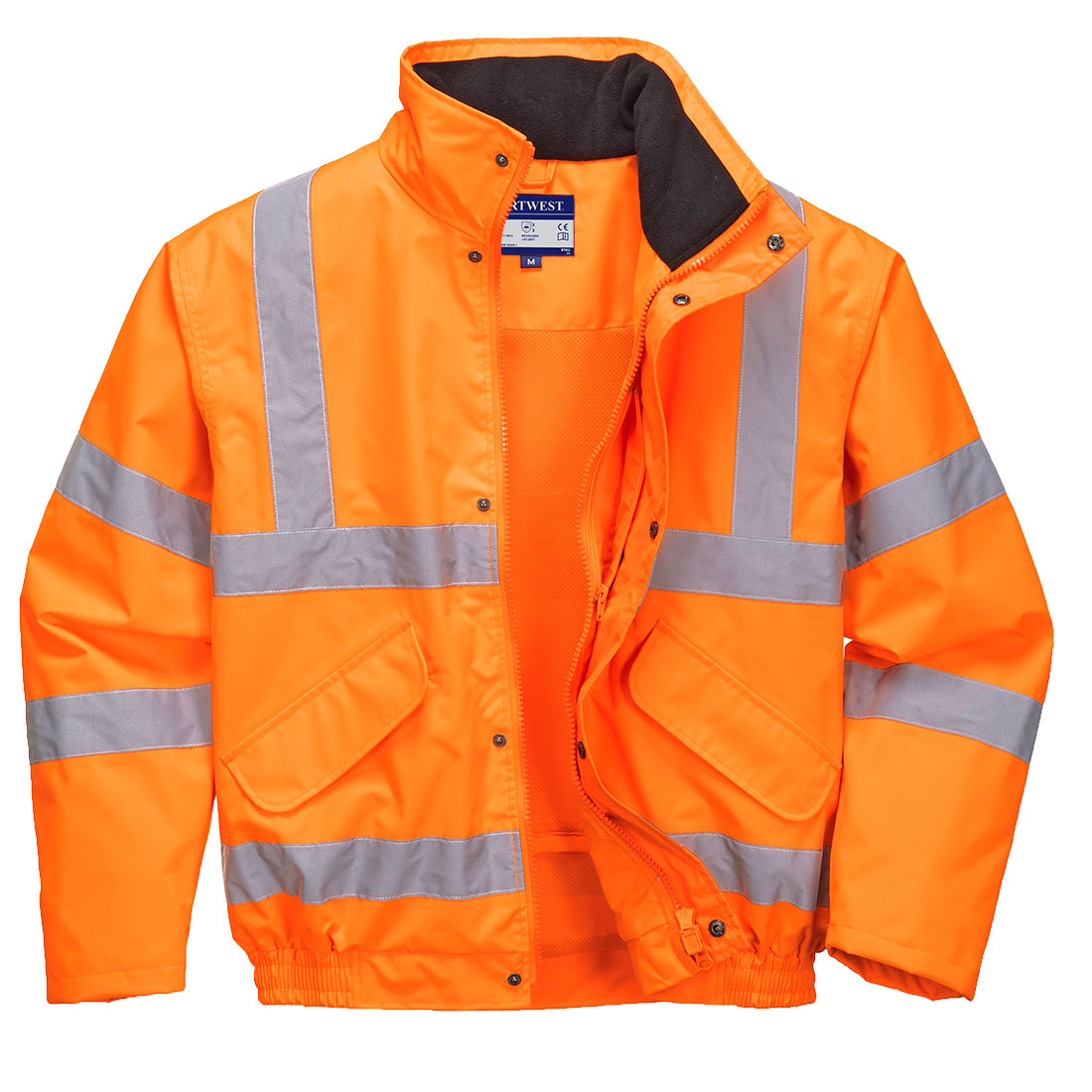 Portwest Hi-Vis Breathable Rain Bomber Jacket in Orange, main product image