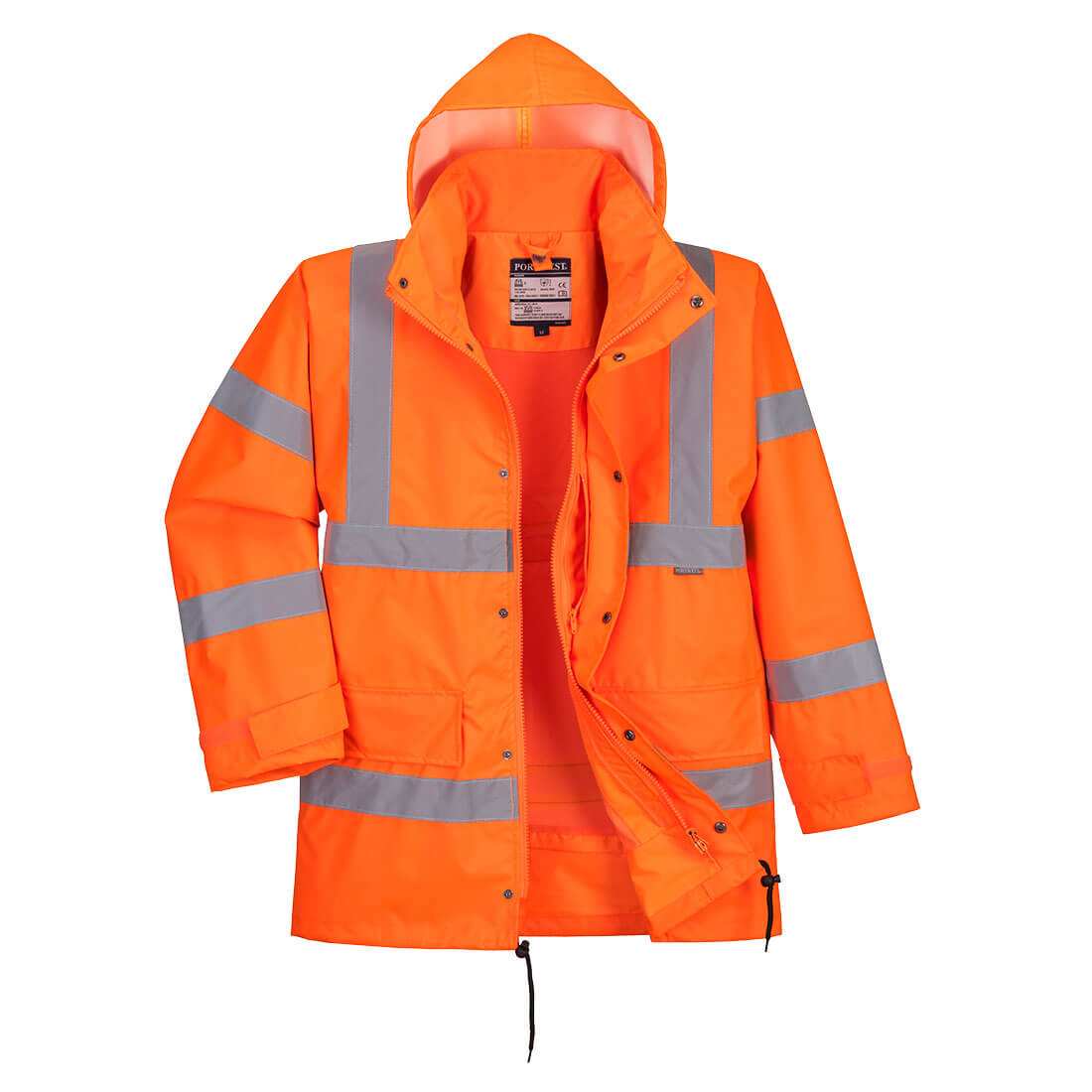 Portwest Hi-Vis Breathable Interactive Rain Traffic Jacket in Orange, main product image