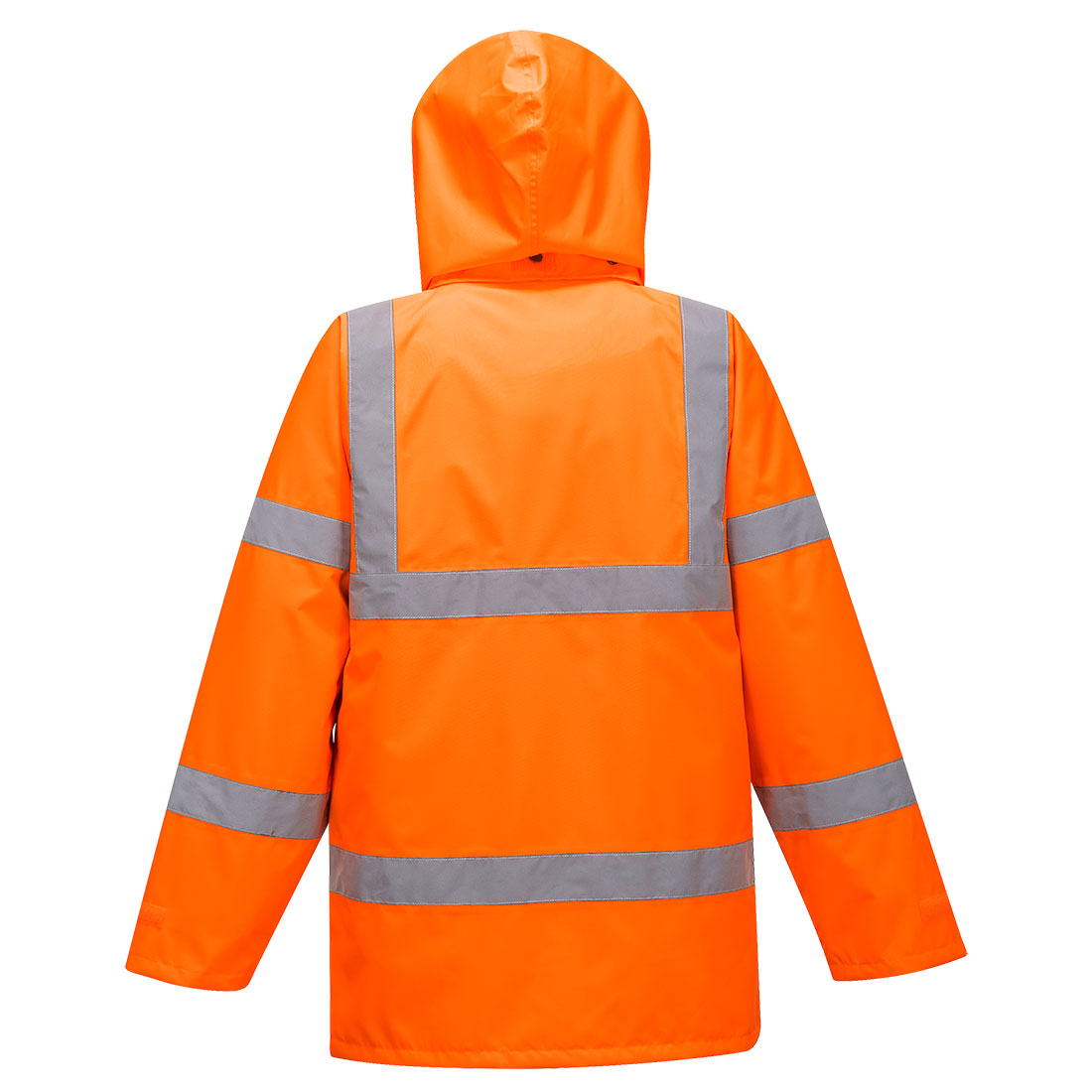 Portwest RT63 Hi-Vis Breathable Interactive Rain Traffic Jacket in Orange, back view