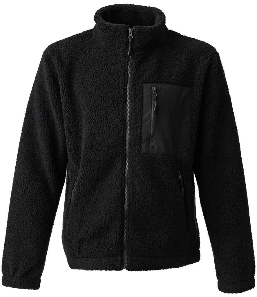 Ravine Unisex Full Zip Borg Fleece Jacket in Black, front view