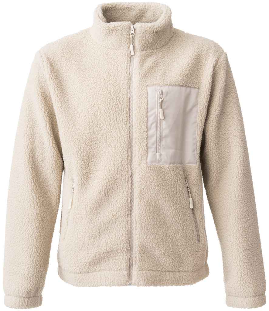 Ravine Unisex Full Zip Borg Fleece Jacket in Natural, front view