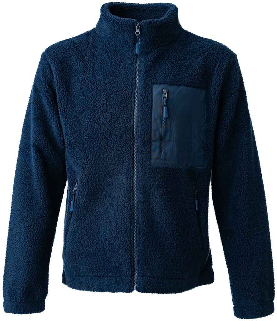Ravine Unisex Full Zip Borg Fleece Jacket in Navy, front view