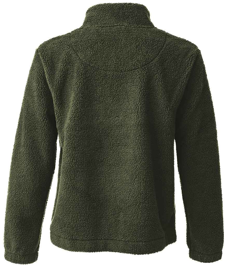 Ravine Unisex Full Zip Borg Fleece Jacket in Olive Green, back view
