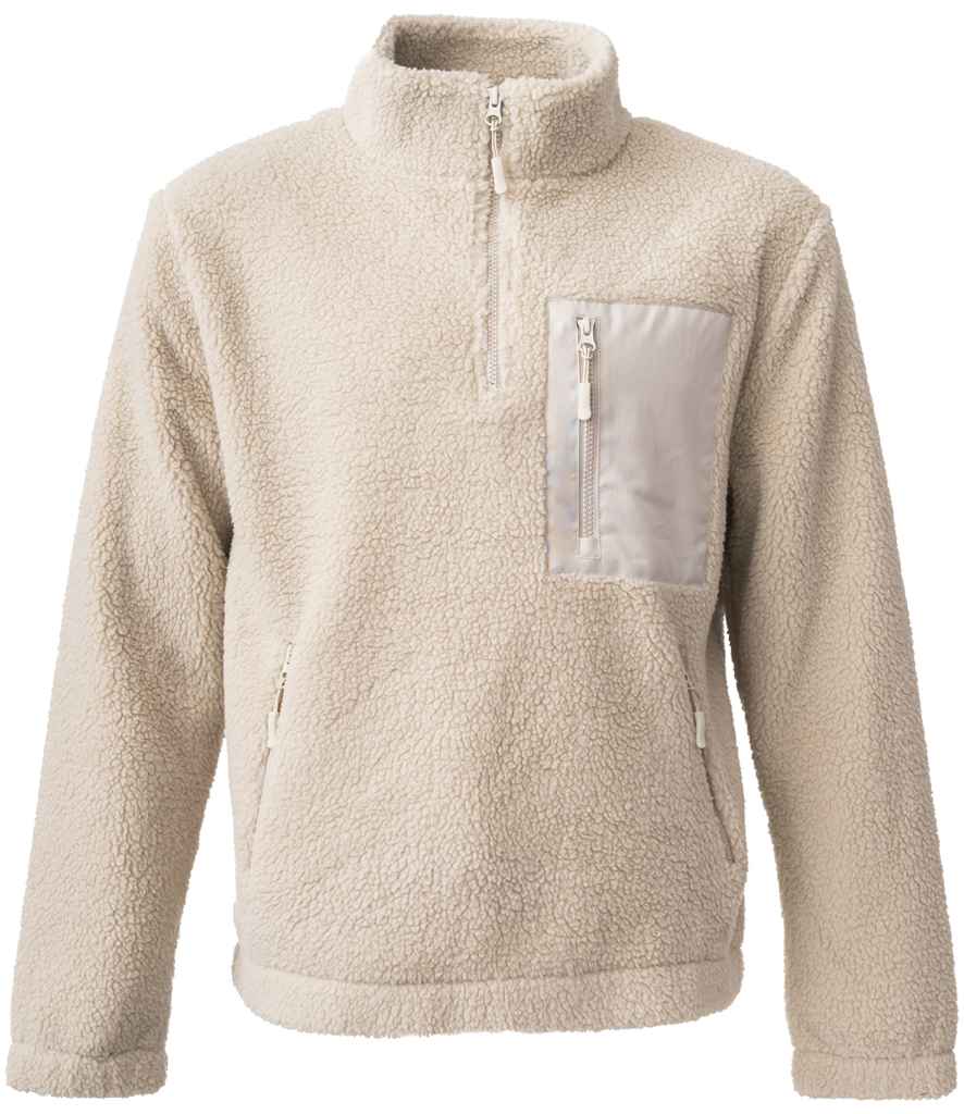 Ravine Unisex 1/4 Zip Borg Fleece in Natural, front view