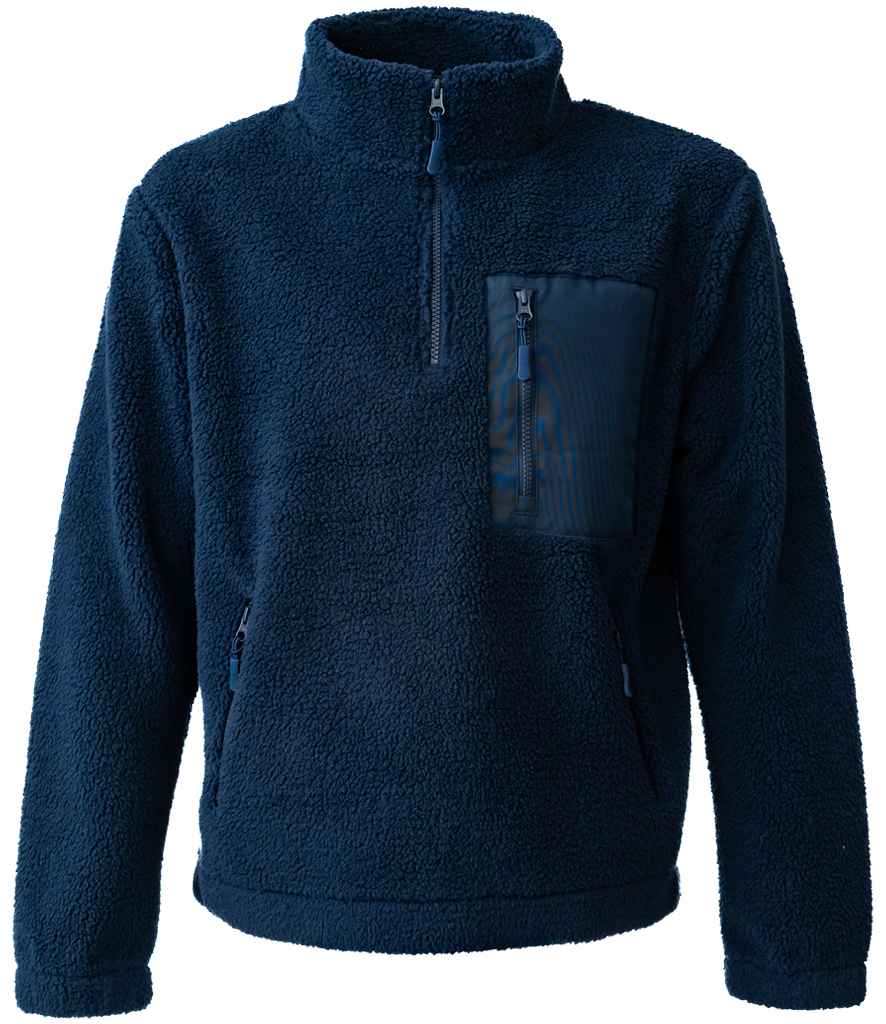 Ravine Unisex 1/4 Zip Borg Fleece in Navy, front view