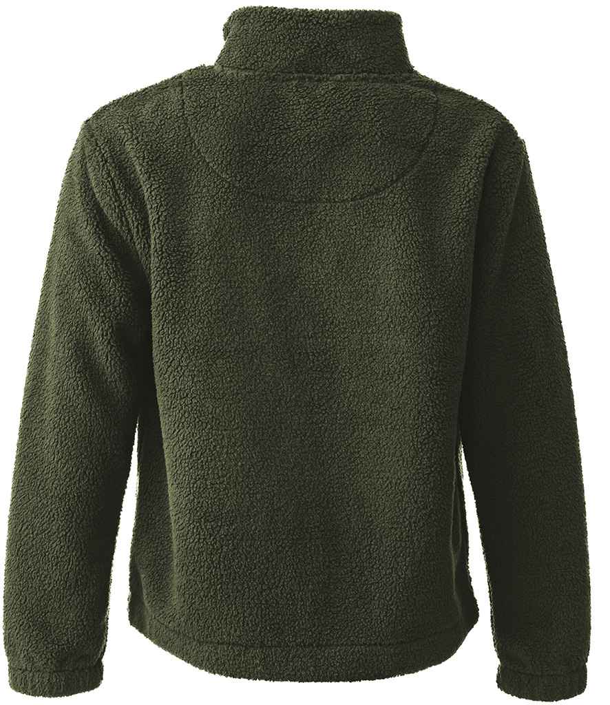 Ravine Unisex 1/4 Zip Borg Fleece in Olive Green, back view