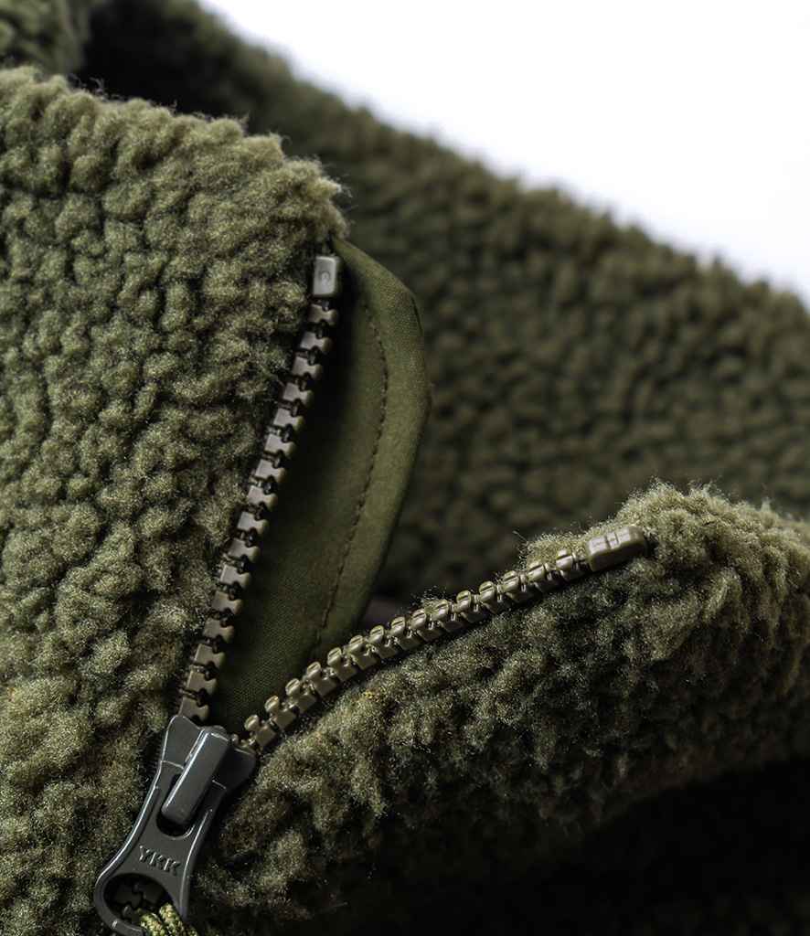 Ravine Unisex 1/4 Zip Borg Fleece in Olive Green