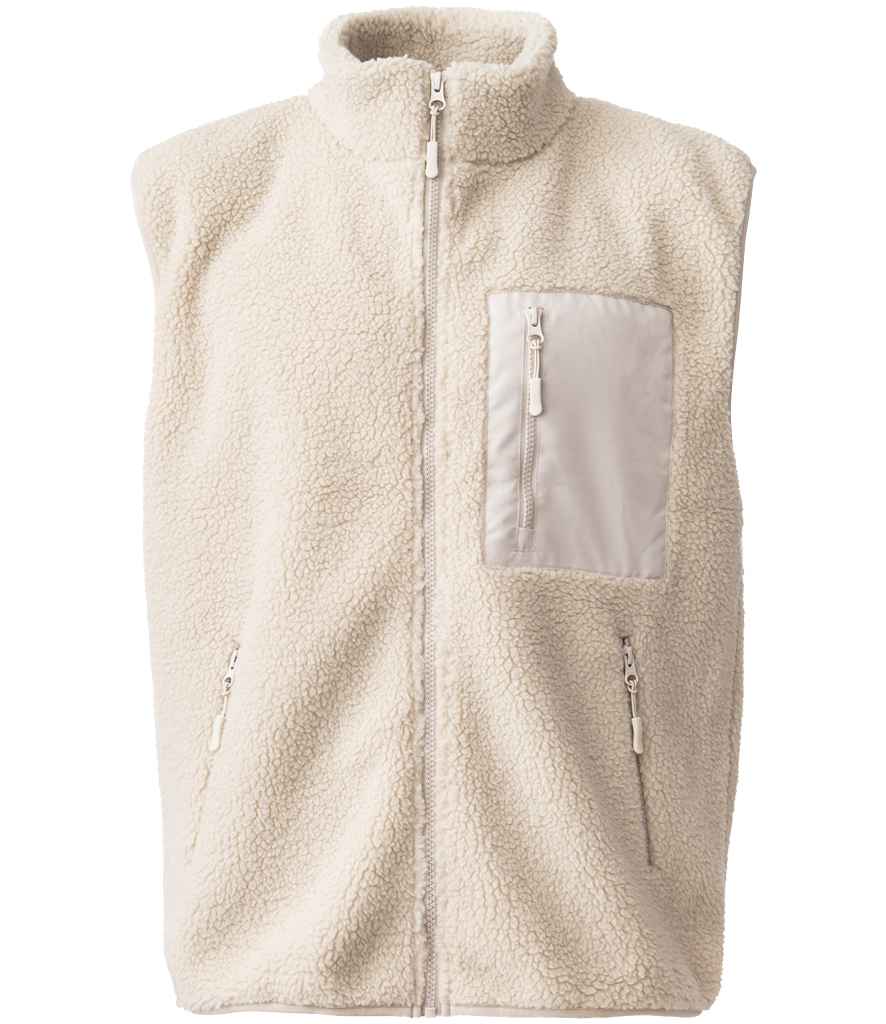 Ravine Unisex Borg Fleece Gilet in Natural, front view