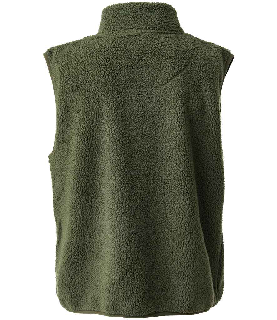 Ravine Unisex Borg Fleece Gilet in Olive Green, back view