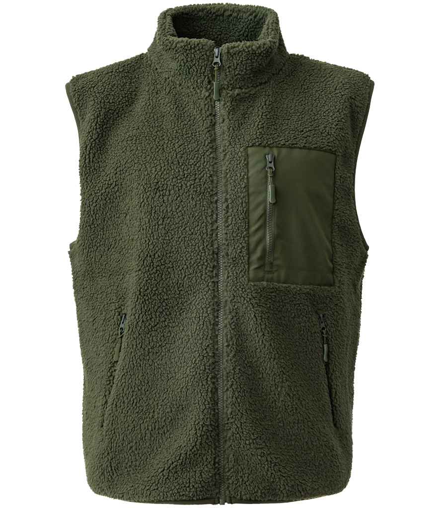 Ravine Unisex Borg Fleece Gilet in Olive Green, front view