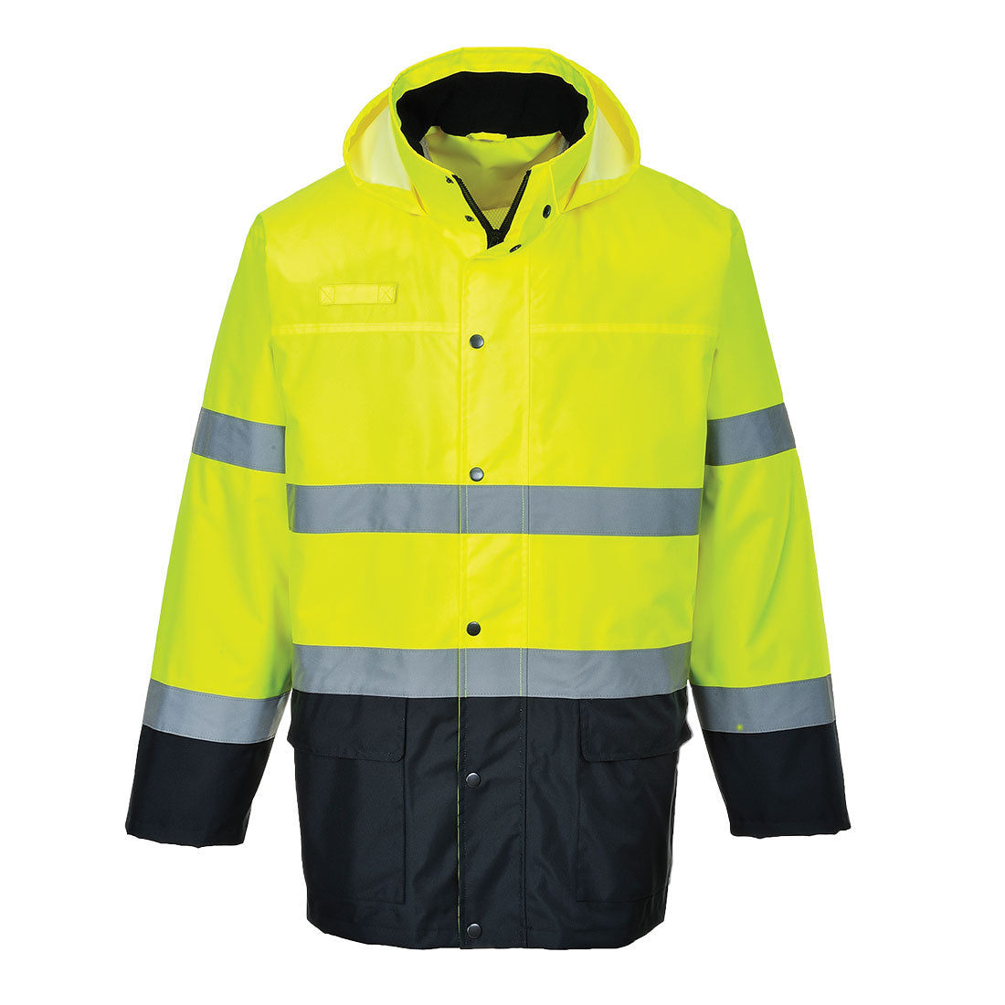Portwest Hi-Vis Contrast Rain Lite Traffic Jacket in Yellow/Navy, main product image