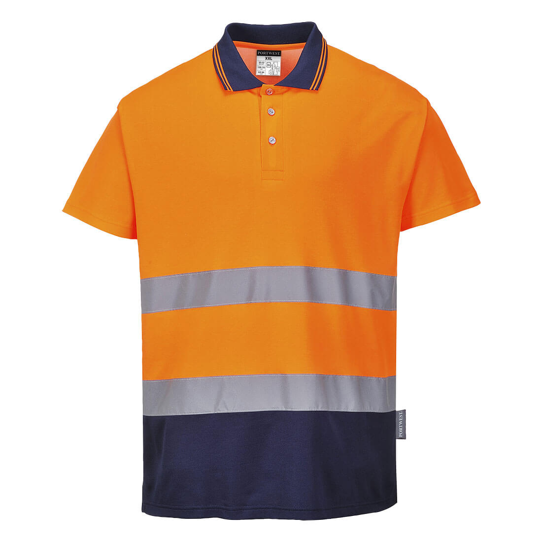 Portwest Hi-Vis Cotton Comfort Contrast Polo Shirt S/S in Orange/Navy, main product image