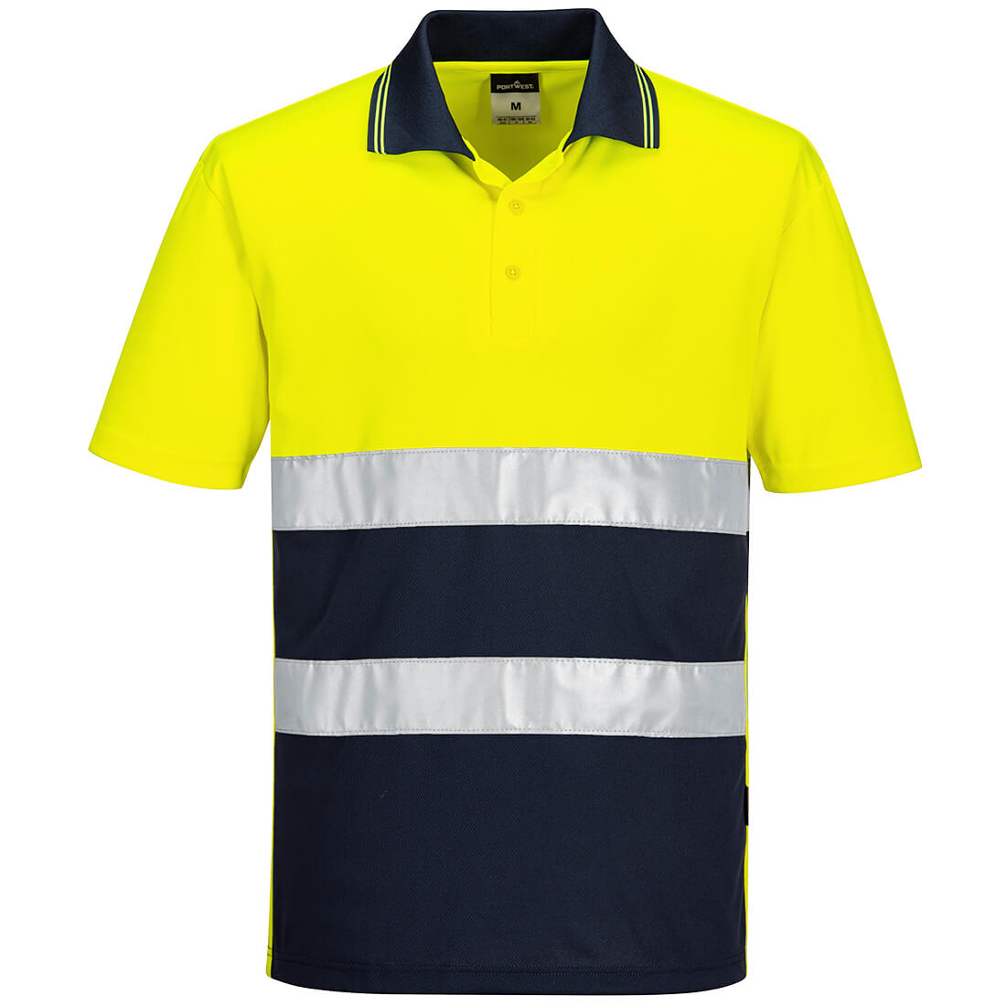 Portwest Hi-Vis Lightweight Contrast Polo Shirt S/S in Yellow/Navy, main product image