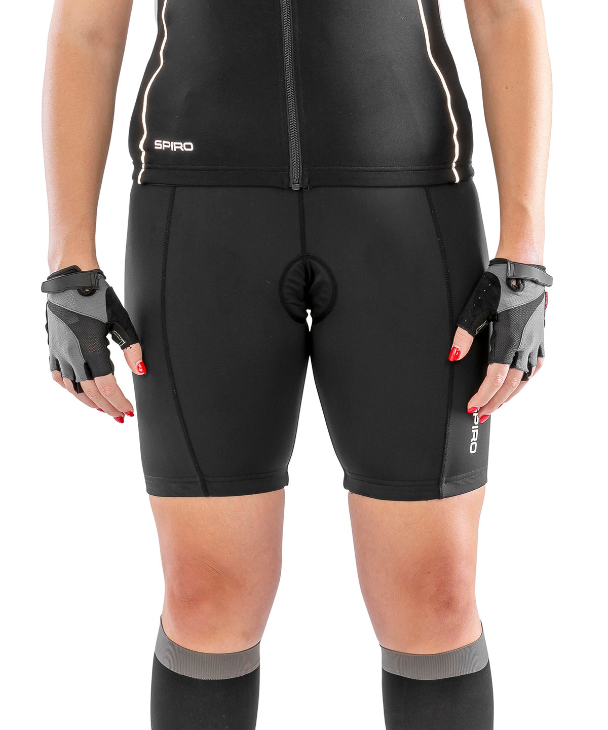 Spiro Women's padded bikewear shorts in Black, lifestyle photo