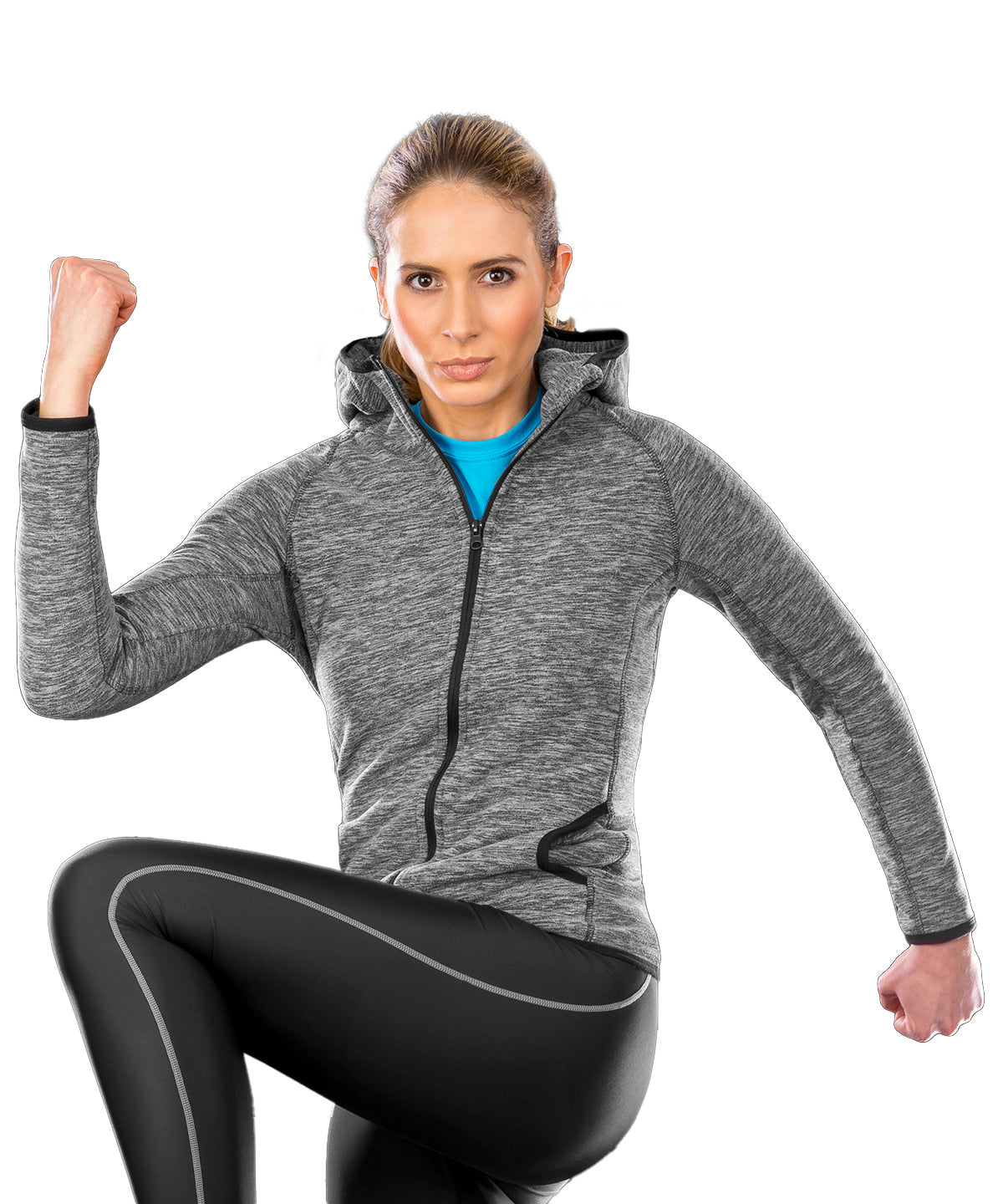 Spiro Women's microfleece hoodi in Grey/Black, lifestyle photo