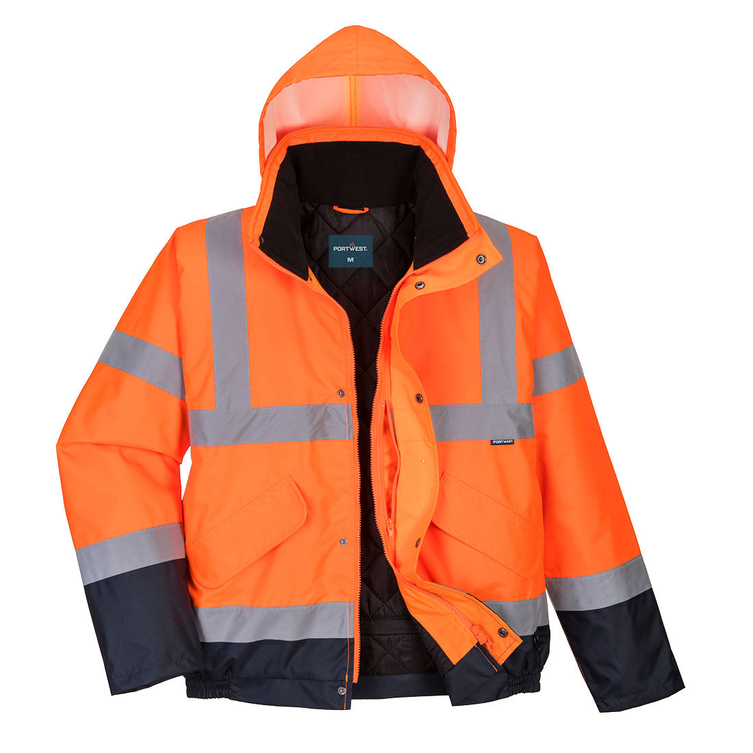 Portwest Hi-Vis Contrast Winter Bomber Jacket in Orange/Navy, main product image