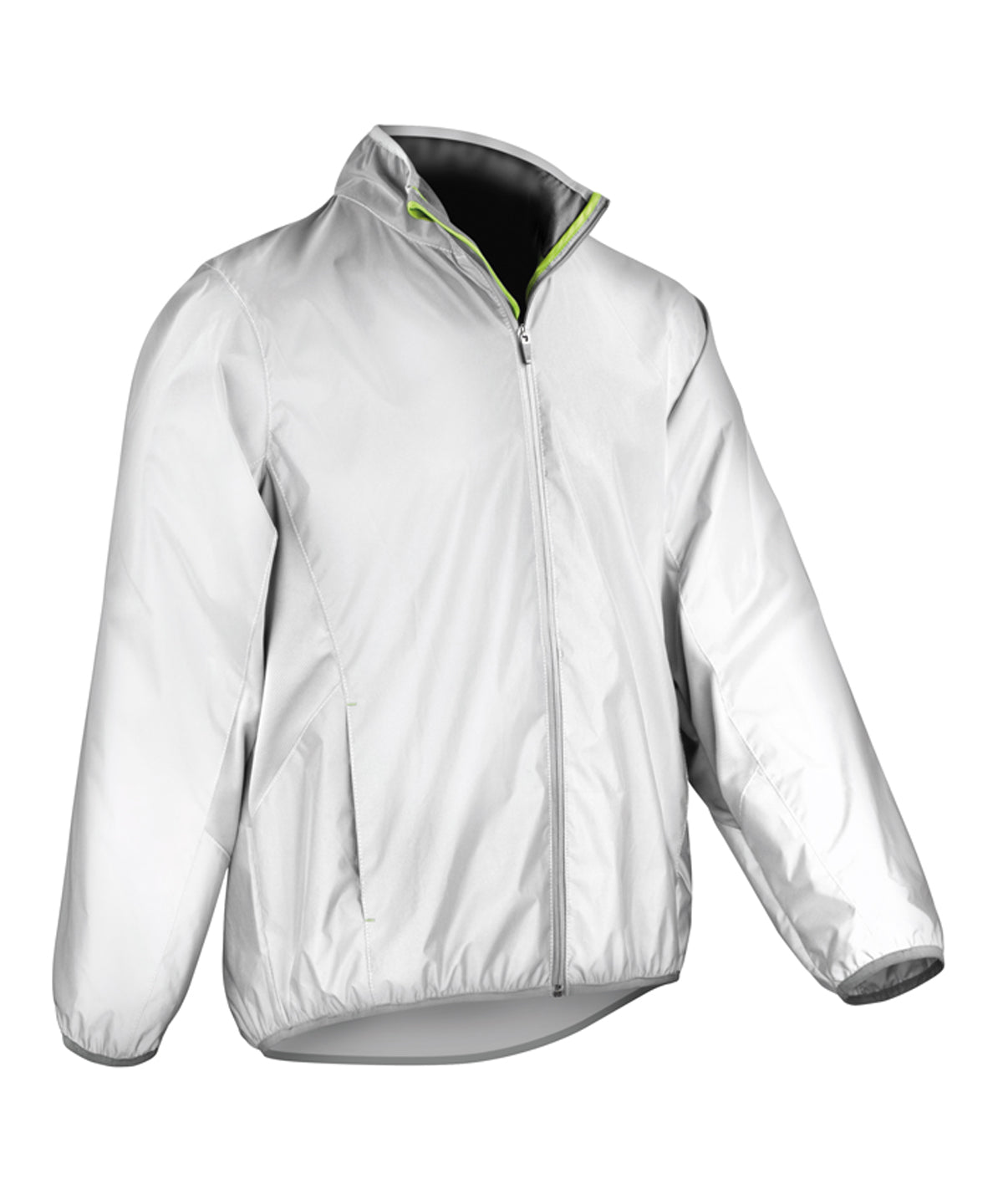 Spiro Luxe reflective hi-vis jacket in Neon White, front view