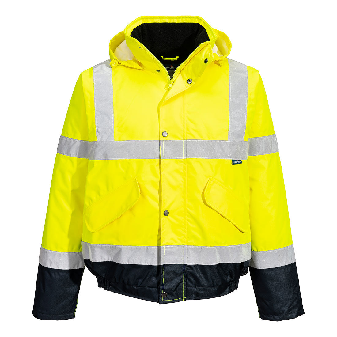 Portwest Hi-Vis Contrast Winter Bomber Jacket in Yellow/Navy, image 2