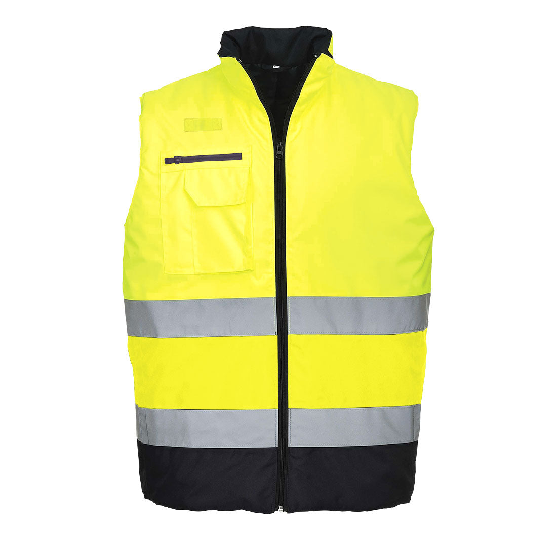 Portwest Hi-Vis Contrast Bodywarmer in Yellow/Navy, main product image