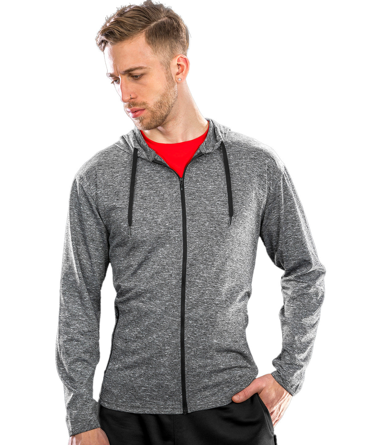 Spiro Hooded tee jacket in Marl Grey, lifestyle photo
