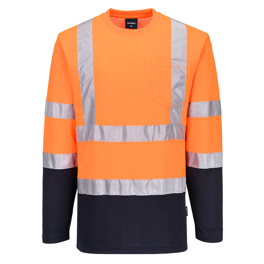 Portwest Hi-Vis Cotton Comfort Contrast T-Shirt L/S in Orange/Navy, main product image