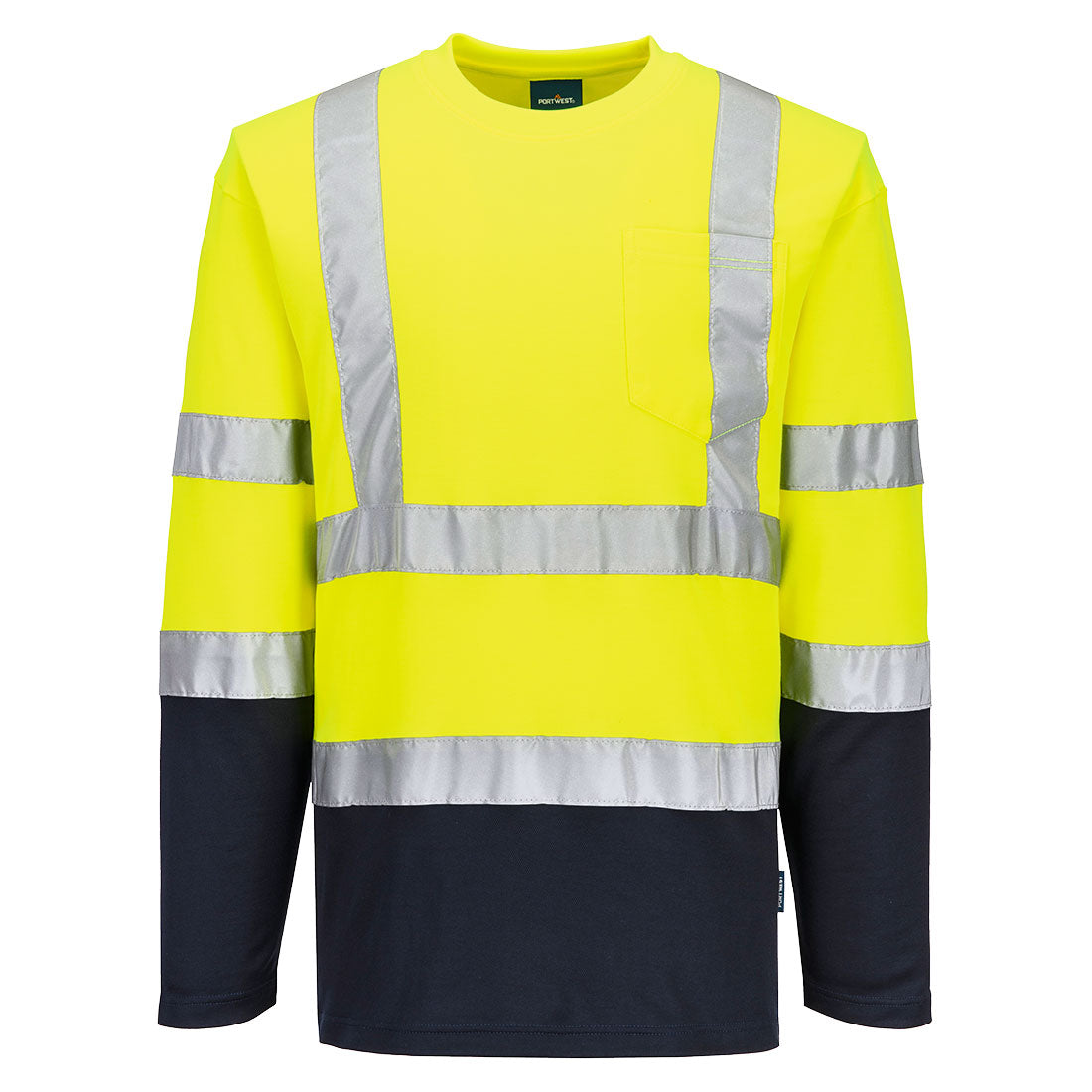 Portwest Hi-Vis Cotton Comfort Contrast T-Shirt L/S in Yellow/Navy, image 2