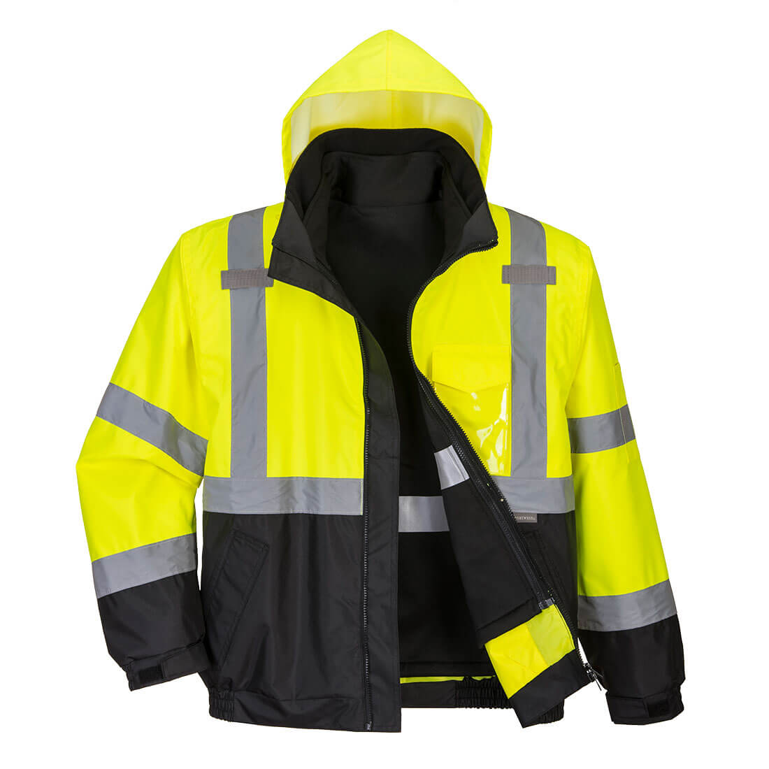 Portwest Hi-Vis 3-in-1 Contrast Premium Bomber Jacket in Yellow/Black, main product image