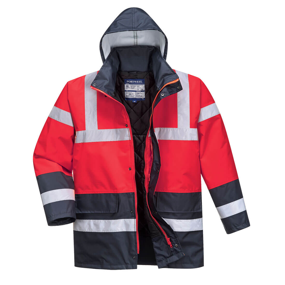 Portwest Hi-Vis Contrast Winter Traffic Jacket in Red/Navy, main product image