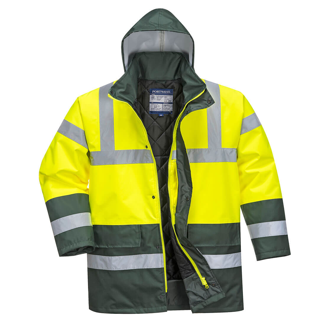 Portwest Hi-Vis Contrast Winter Traffic Jacket in Yellow/Green, image 4