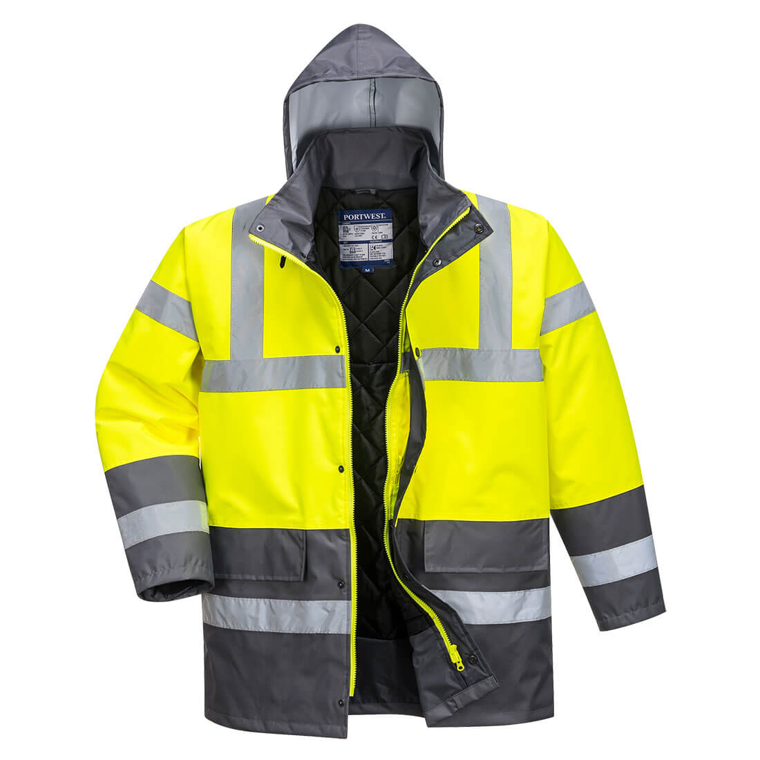 Portwest Hi-Vis Contrast Winter Traffic Jacket in Yellow/Grey, image 5