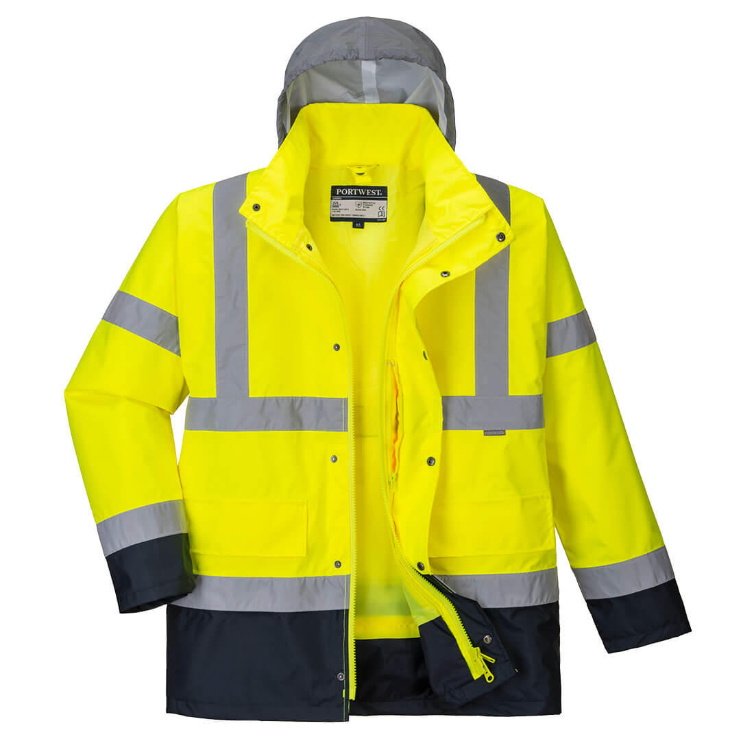 Portwest Hi-Vis 4-in-1 Contrast Traffic Jacket in Yellow/Navy, image 2