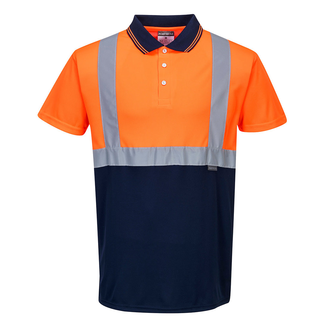 Portwest Hi-Vis Contrast Polo Shirt S/S in Orange/Navy, main product image