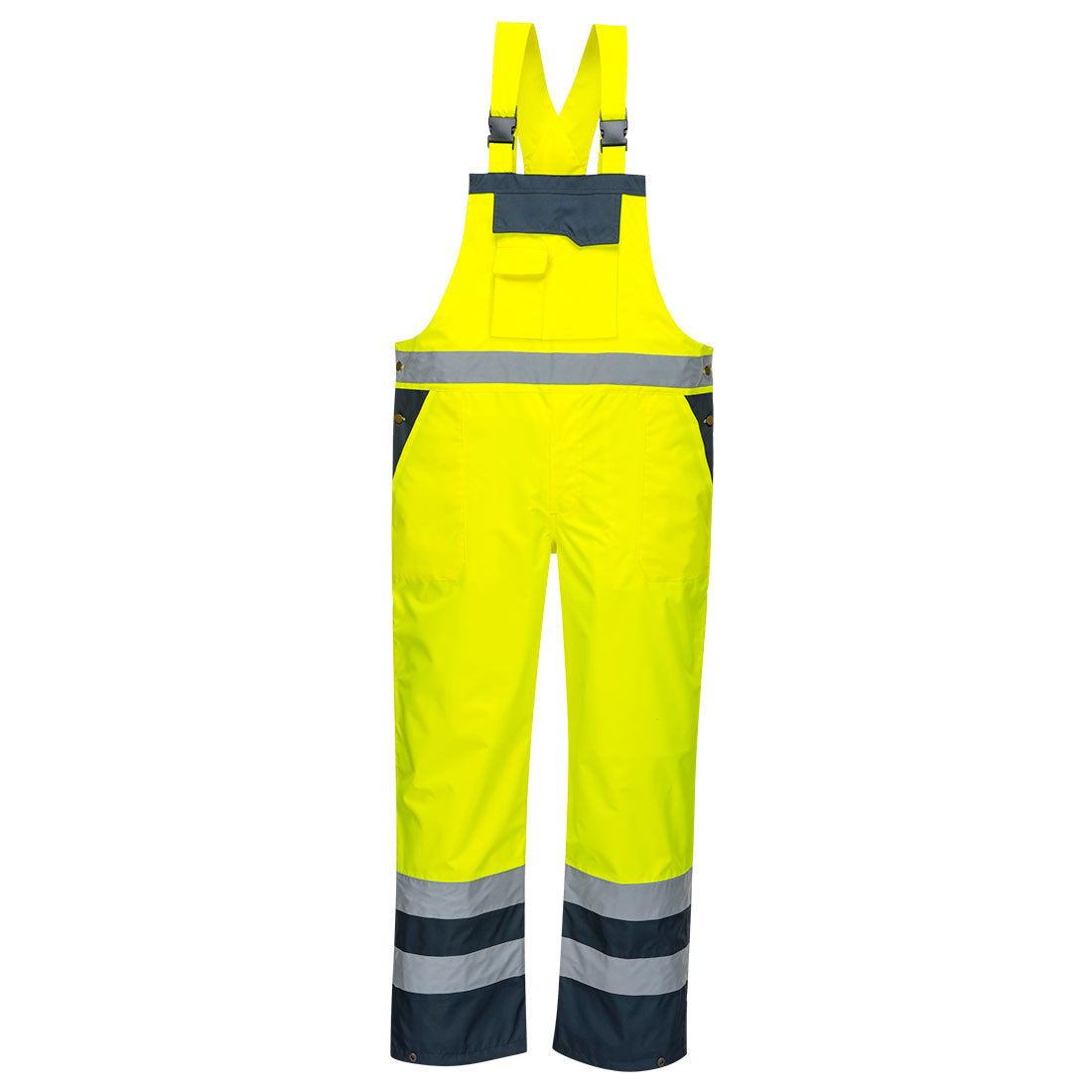 Portwest Hi-Vis Breathable Contrast Rain Bib and Brace in Yellow/Navy, image 3