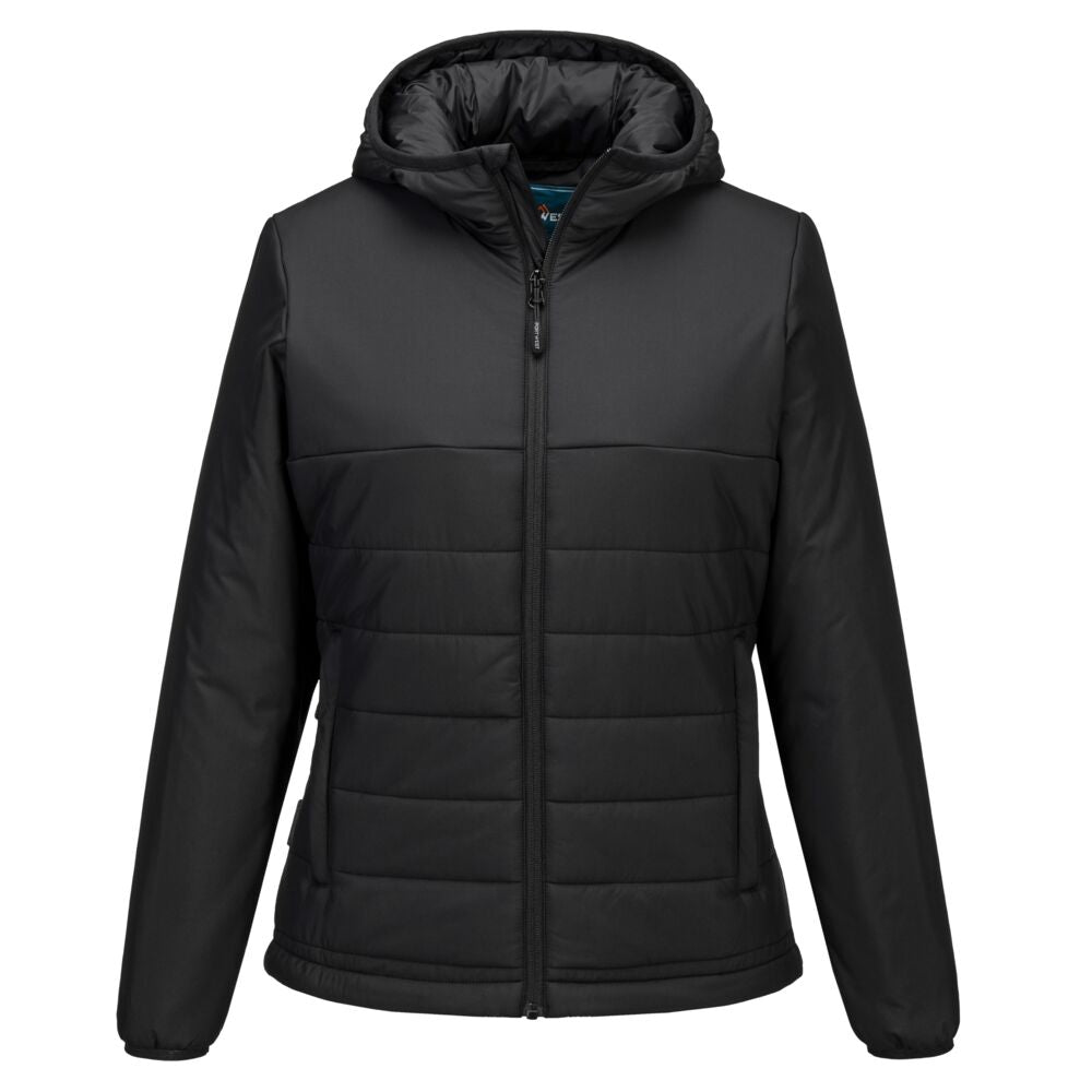 Portwest Professional Women's Hooded Insulated Baffle Jacket in Black, main product image