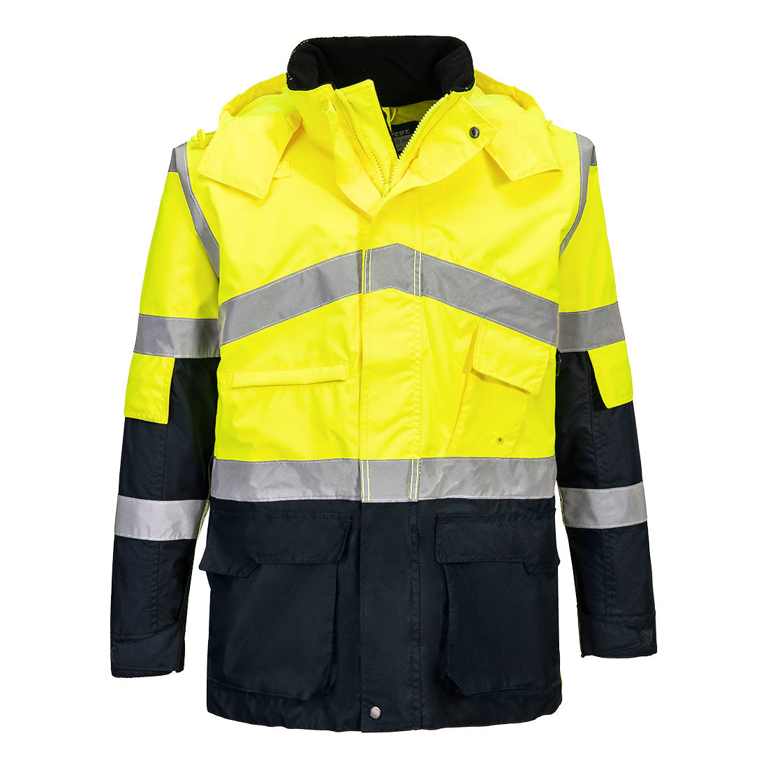 Portwest Hi-Vis Breathable Contrast Rain Jacket in Yellow/Navy, main product image