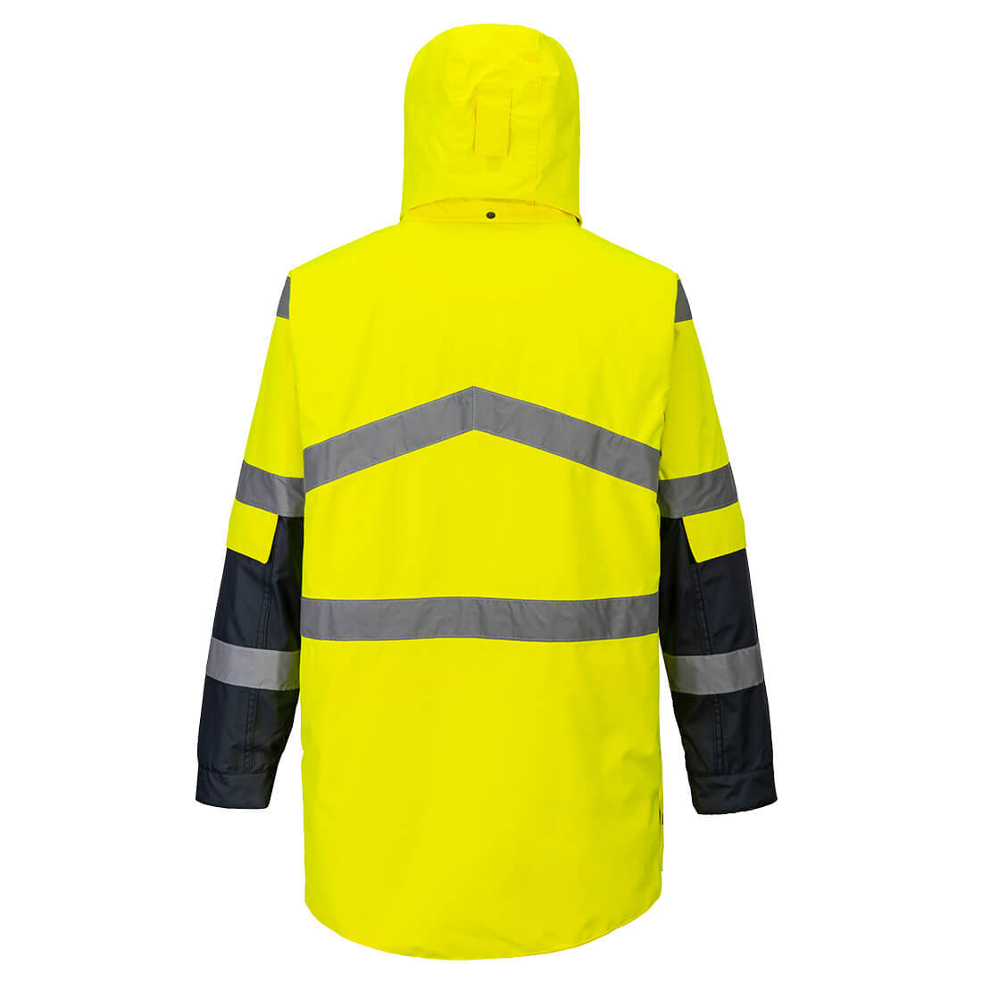 Portwest S760 Hi-Vis Breathable Contrast Rain Jacket in Yellow/Navy, back view