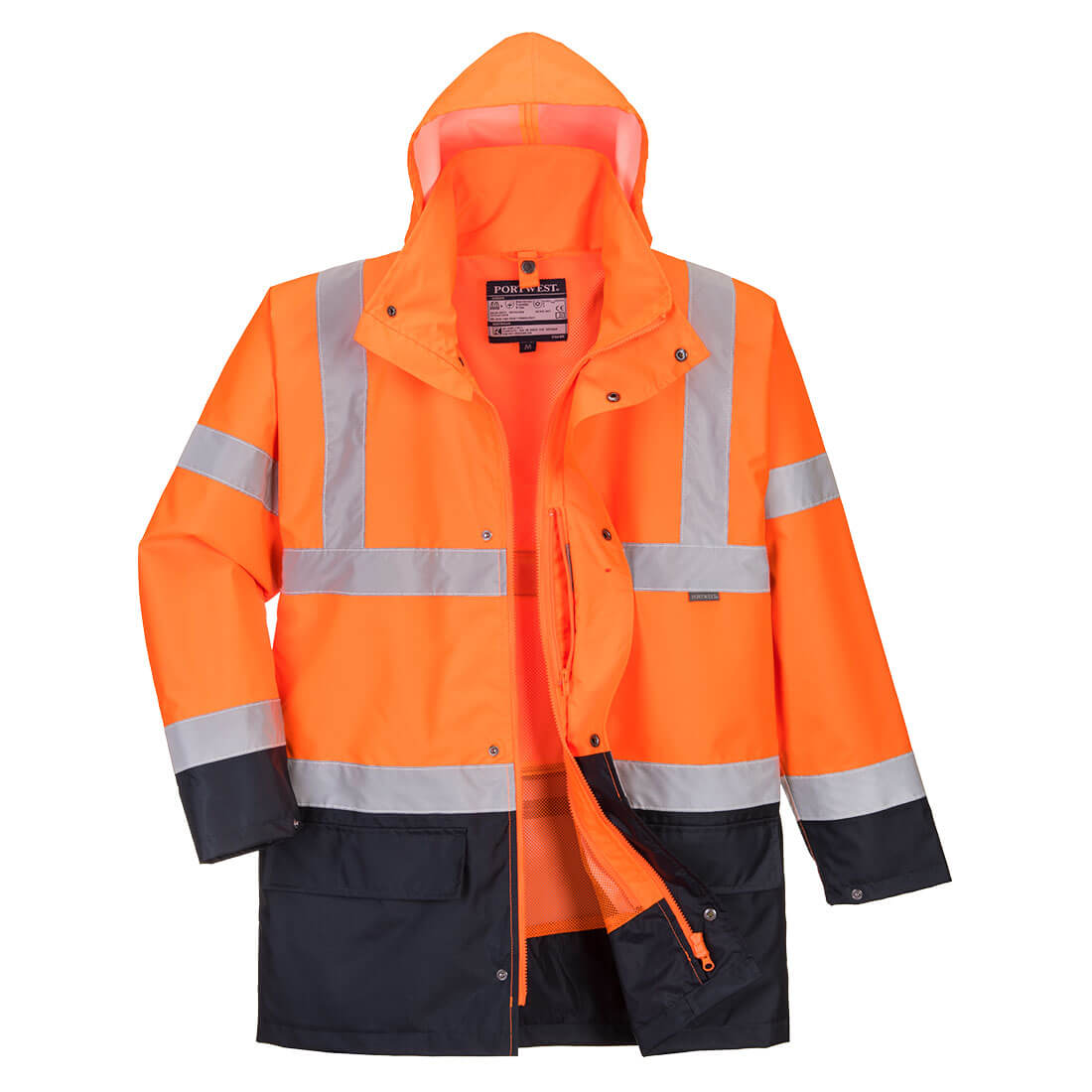 Portwest Hi-Vis 5-in-1 Contrast Essential Jacket in Orange/Navy, main product image