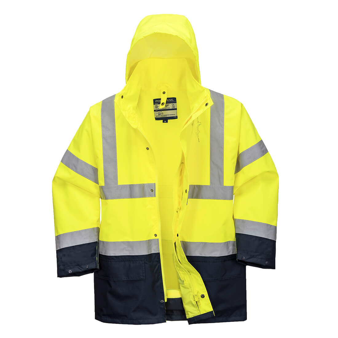 Portwest Hi-Vis 5-in-1 Contrast Essential Jacket in Yellow/Navy, image 3