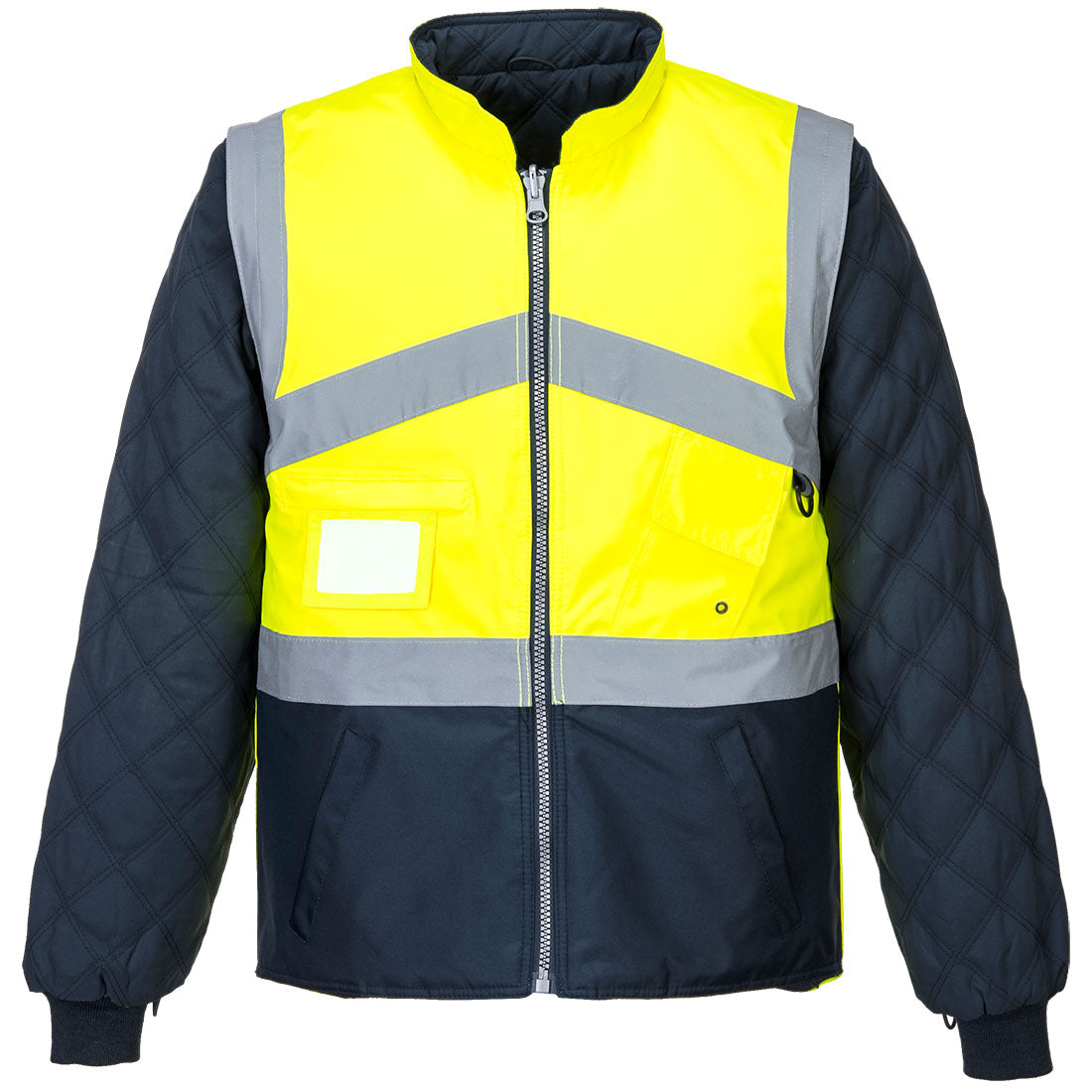 Portwest Hi-Vis Breathable 2-in-1 Contrast Reversible Jacket in Yellow/Navy, main product image